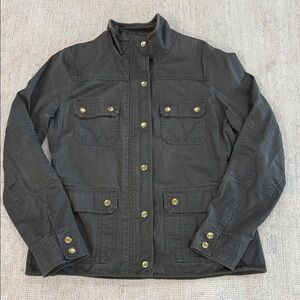 J. Crew Vintage Look Army Green Jacket with Gold Zipper and Buttons